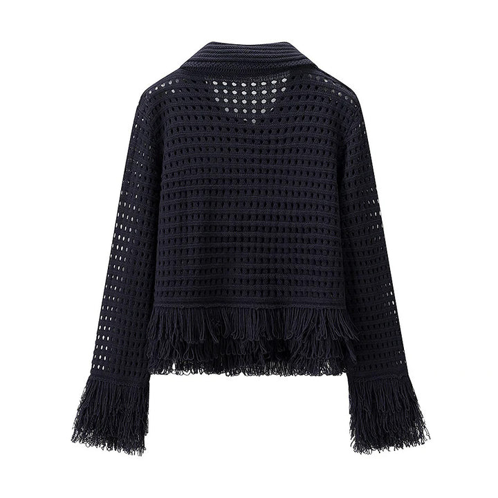 Damen nan gehäkelte Lochstrick-Cardigan mit Fransenbesatz und kastiger Silhouette Echo Archiv