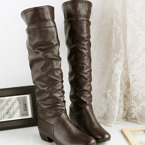 Damen kniehohe Slouch-Stiefel mit Umschlag und flachem Absatz – Lioré