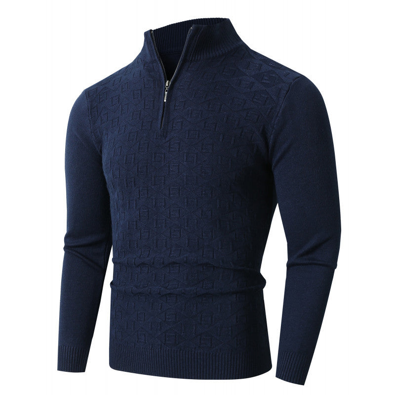 Herren Strickpullover mit modernem Zopfmuster und Halbreißverschluss Echoarchiv