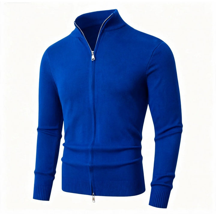 Herren Slim-Fit Feinstrick-Cardigan mit Zweifach-Reißverschluss und Stehkragen Echo Archiv