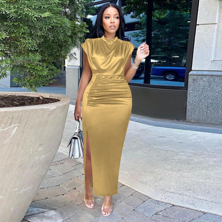 Damen Elegantes Maxikleid mit tiefem Schlitz und raffiniertem Drapierungsdesign Echo Archiv