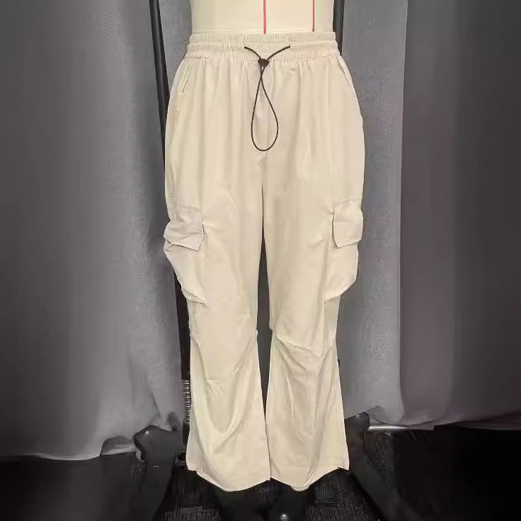 Damen lockere Cargo-Hose mit weitem Bein elastischem Bund und Multifunktions-Seitentaschen – Avérine