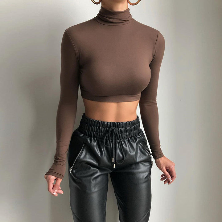 Damen Langärmliges Crop-Top mit Stehkragen und figurbetontem Schnitt Echo Archiv