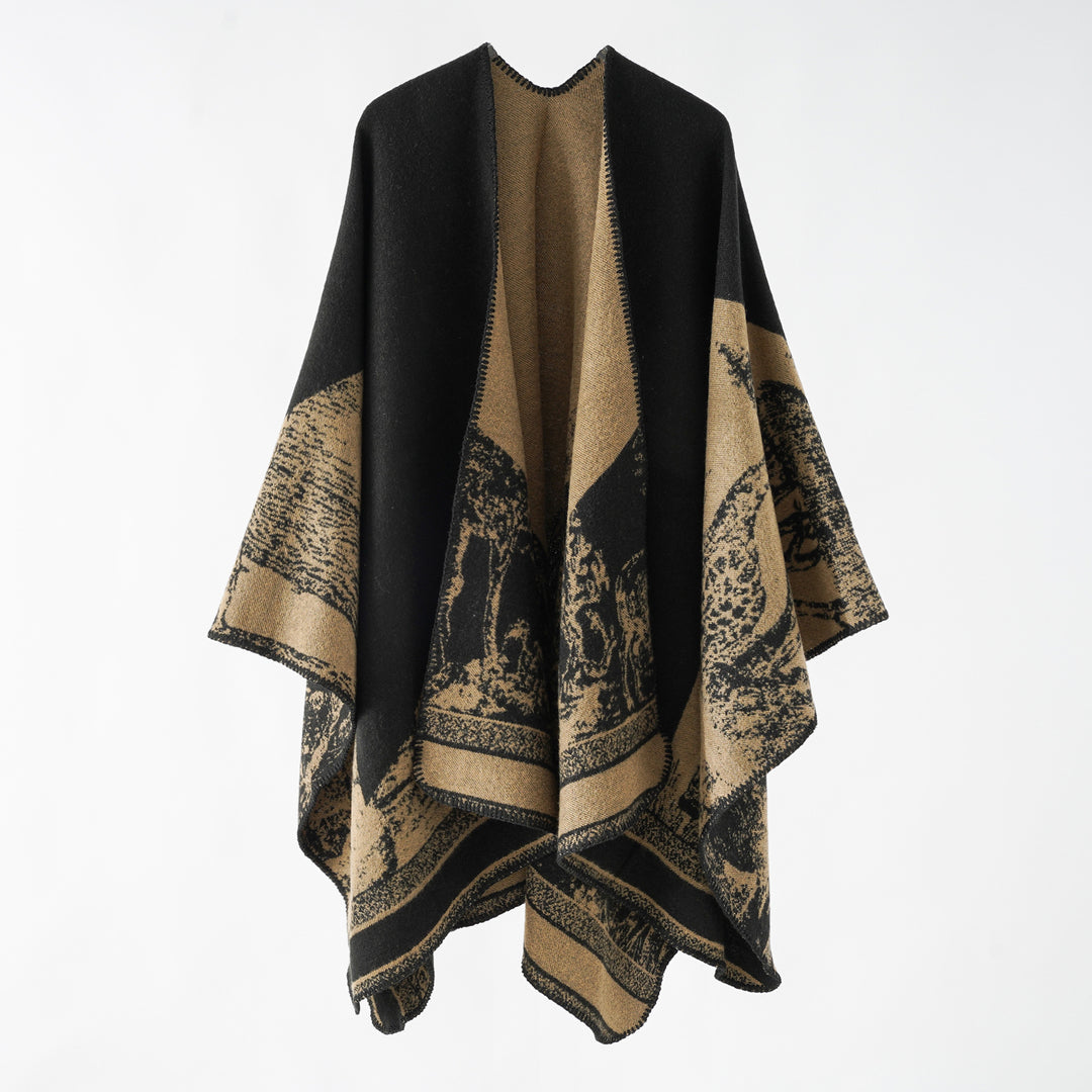Damen Jacquard-Wollmix-Überwurf mit offenem Kimono-Fall und weichem Griff Echo Archiv