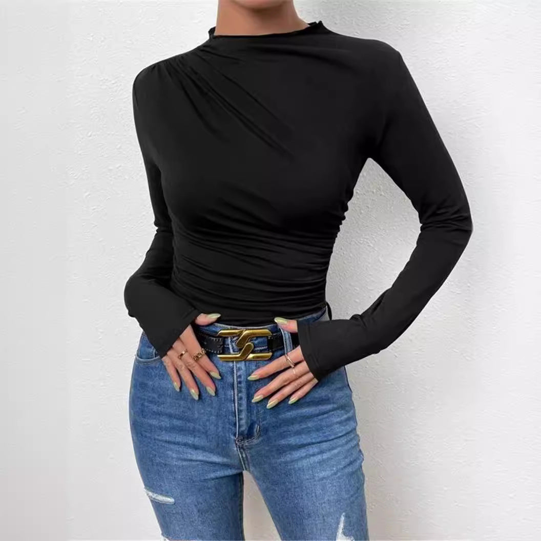 Damen nan figurbetontes Langarmshirt mit asymmetrischer Raffung am Vorderteil und U-Boot-Ausschnitt Echo Archiv
