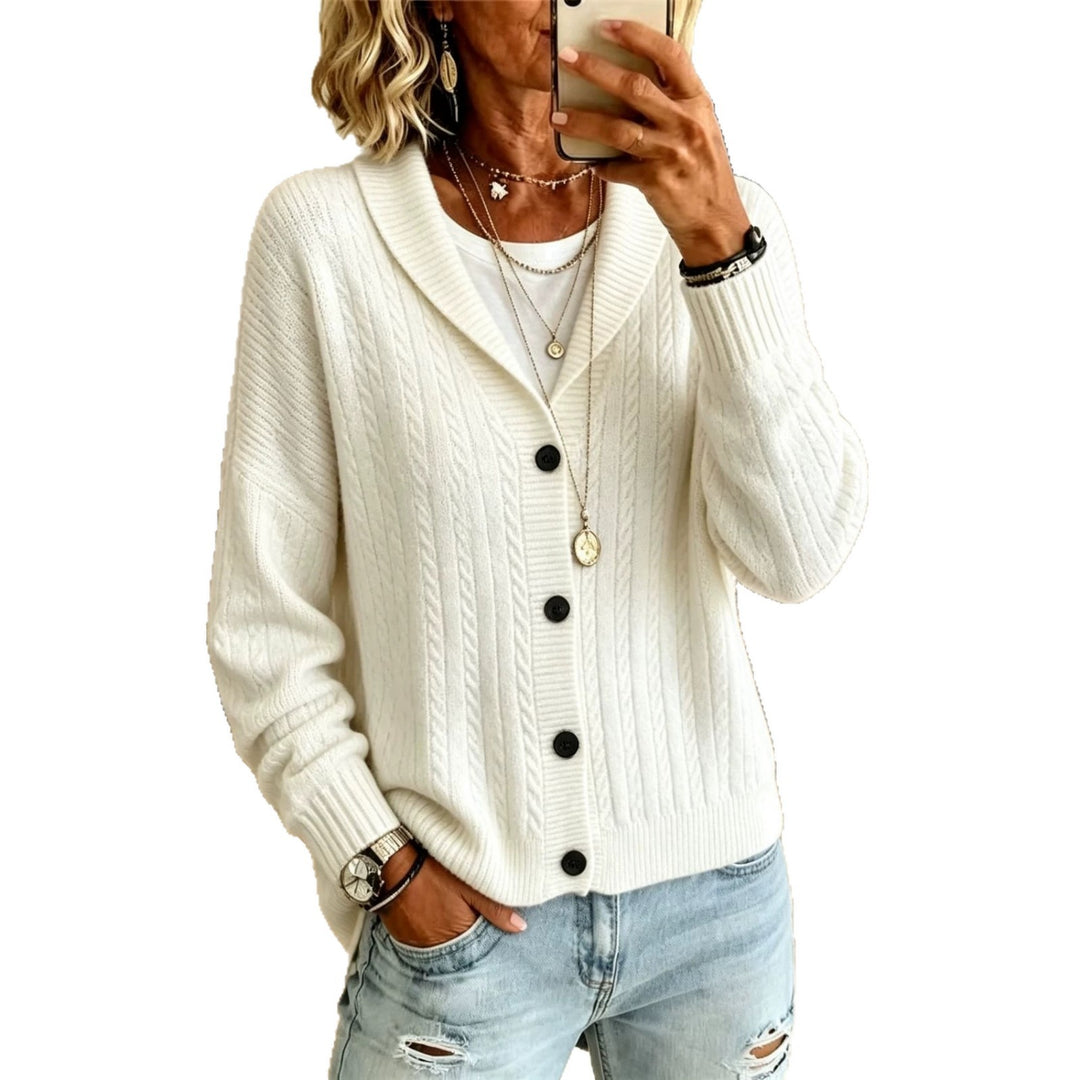 Damen Langer Schalkragen-Cardigan aus Zopfmuster mit gerippten Bündchen – Veloura