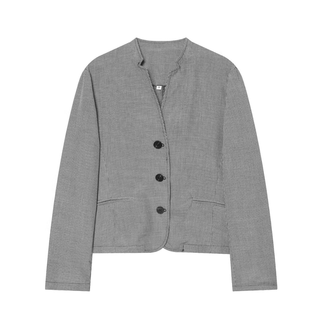 Damen Kurzblazer im Hahnentritt‑Muster mit Stehkragen und taillierter Cropped‑Silhouette Echo Archiv