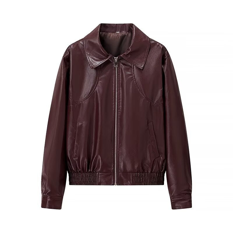 Damen Glänzende Kunstleder-Blousonjacke mit Reißverschluss und elastischem Saum Echo Archiv