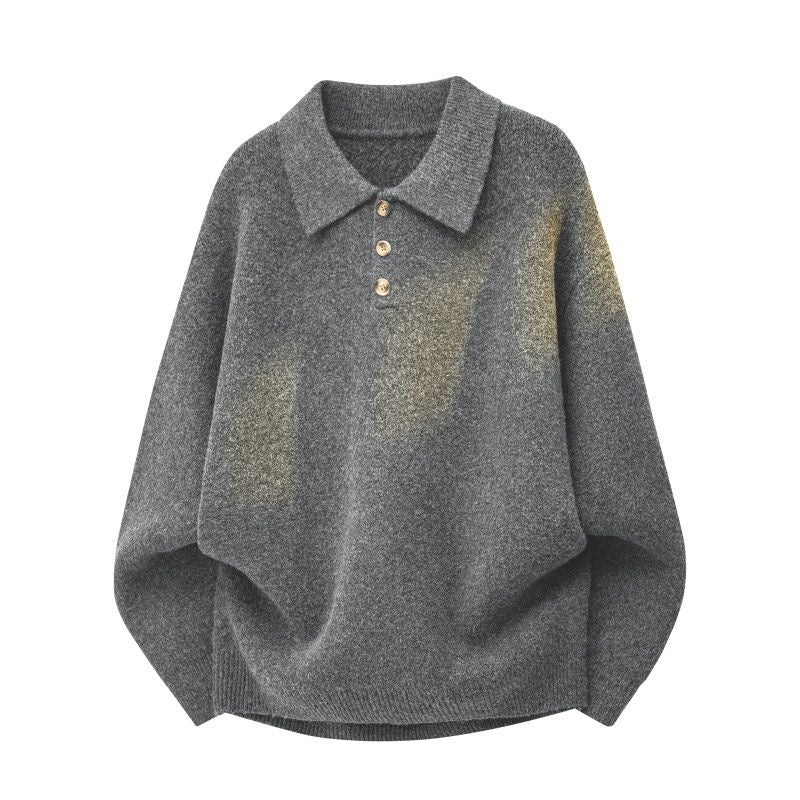 Damen Oversize Polokragen-Strickpullover mit Knopfleiste und geripptem Saum Echoarchiv