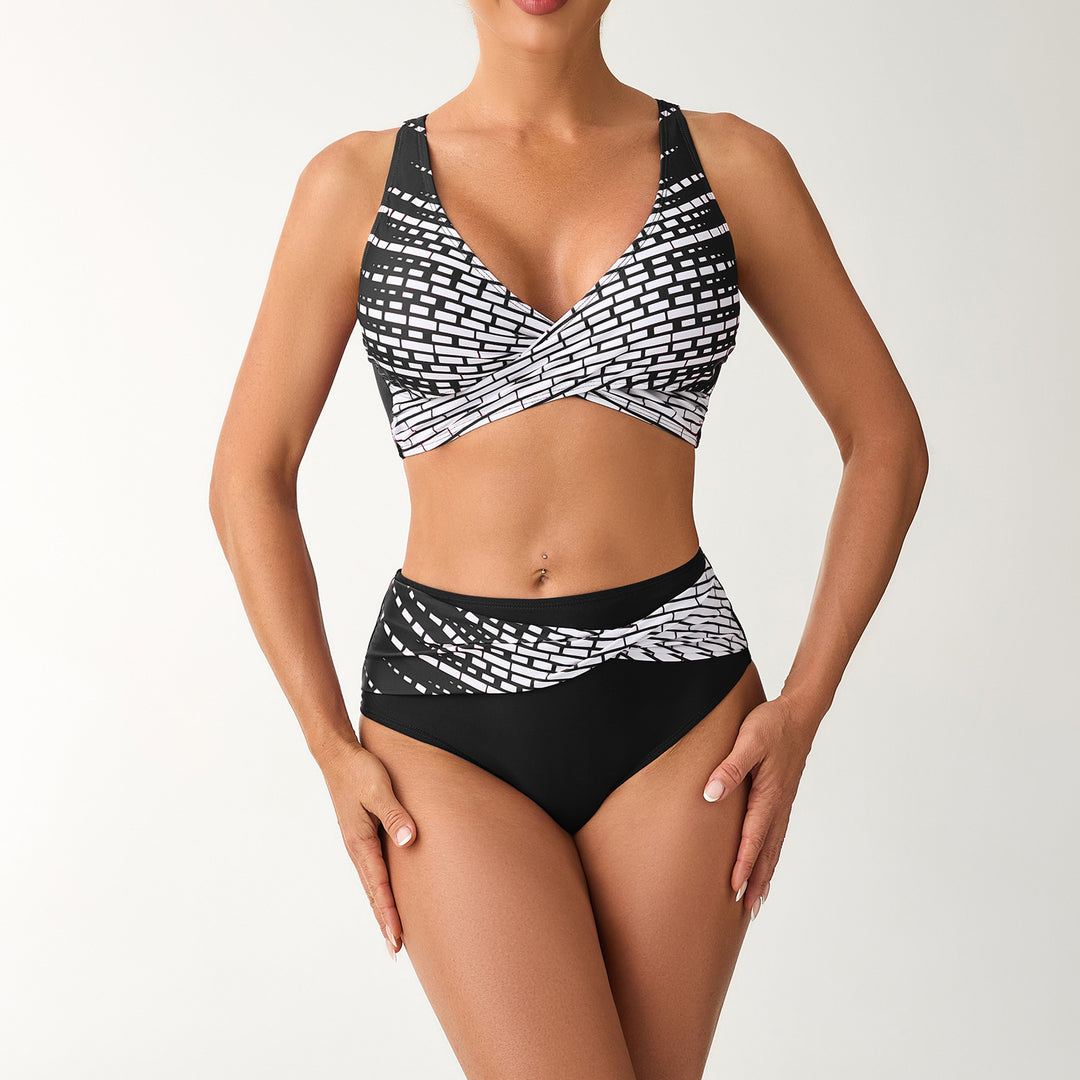 Damen Hochtailliertes Bikini-Set mit geschnürtem Oberteil und grafischen Akzenten Echo Archiv