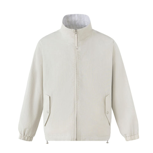Unisex Kurz geschnittene strukturierte Boxy‑Blousonjacke mit hohem Stehkragen und Druckknopf‑Pattentaschen Echoarchiv