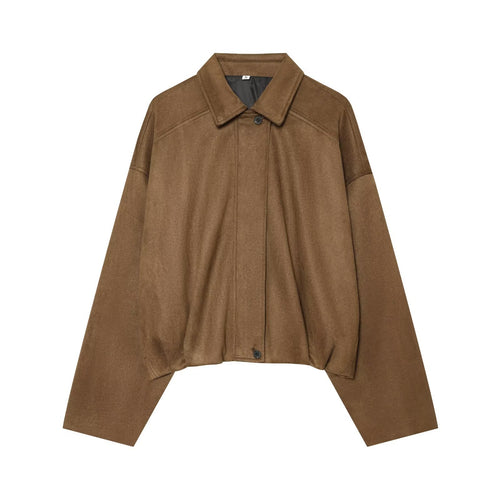 Damen Kurze Cape-Jacke im Oversized Wildlederoptik mit verdeckter Knopfleiste Echoarchiv