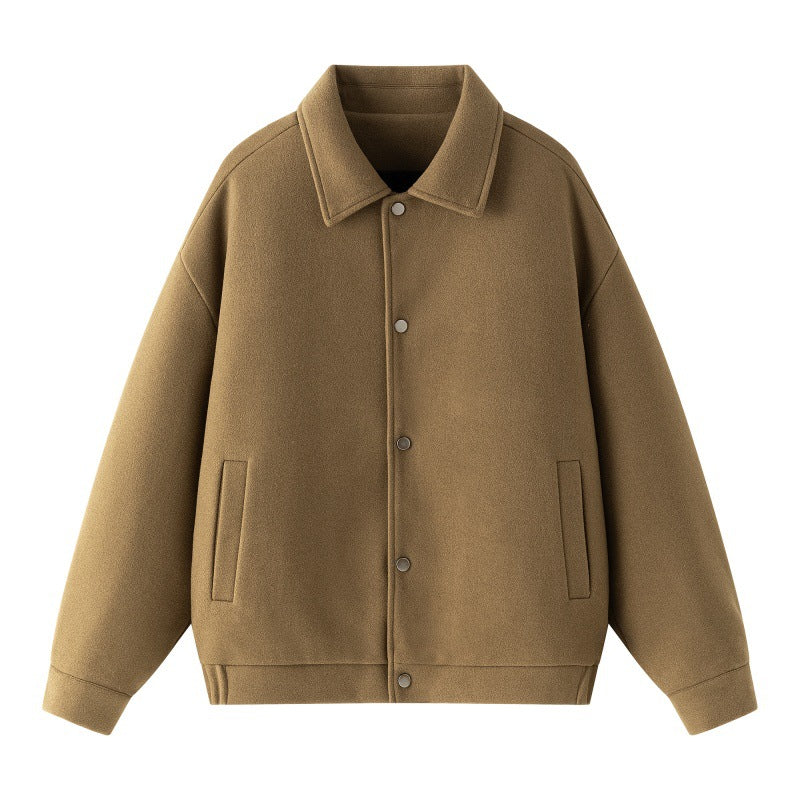 Herren Oversize-Collegejacke aus Wollmix mit Druckknopfleiste und verdeckten Eingrifftaschen Echoarchiv