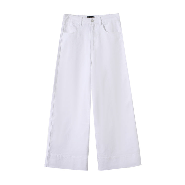 Damen Weite hochtaillierte Palazzo-Hose aus Baumwollmix mit Umschlagsaum Echo Archiv