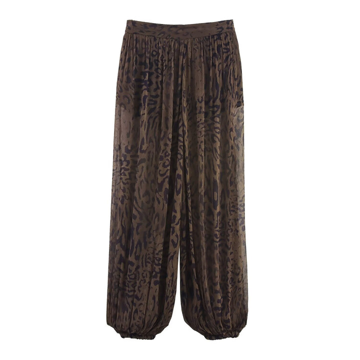 Damen 400+ plissierte weite Palazzo‑Hose mit Animalprint und elastischem Saum Echo Archiv