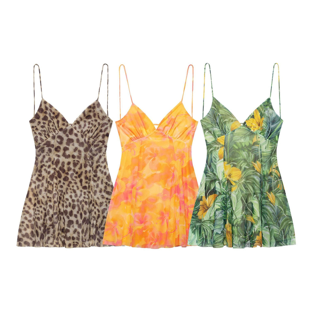 Damen Minikleid mit floralem Muster und feinen Spaghettiträgern Echoarchiv