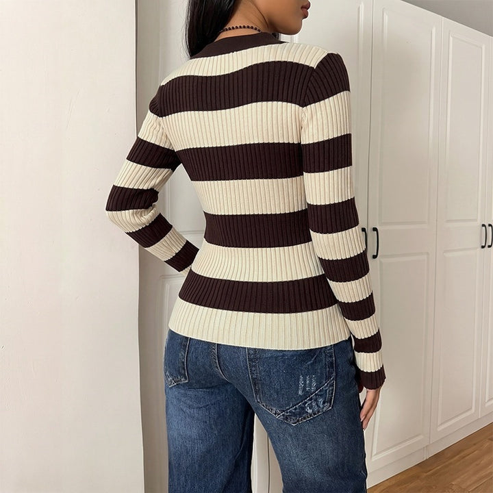 Damen Langarm Strickoberteil mit Polo-Kragen Echo Archiv
