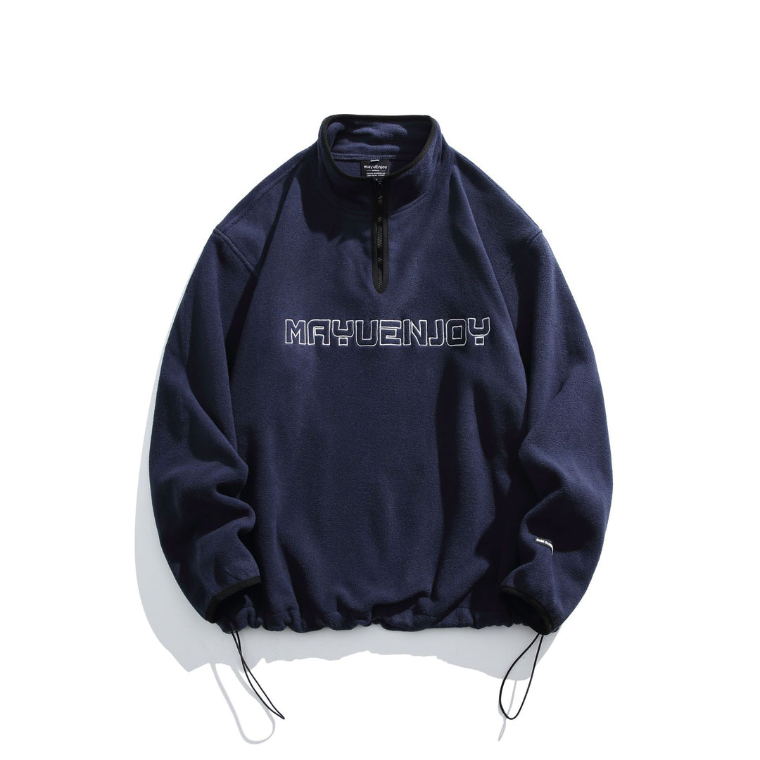 Unisex Fleece-Halbzip-Pullover mit Stehkragen, Kordelzug-Bund und Logostick Echoarchiv