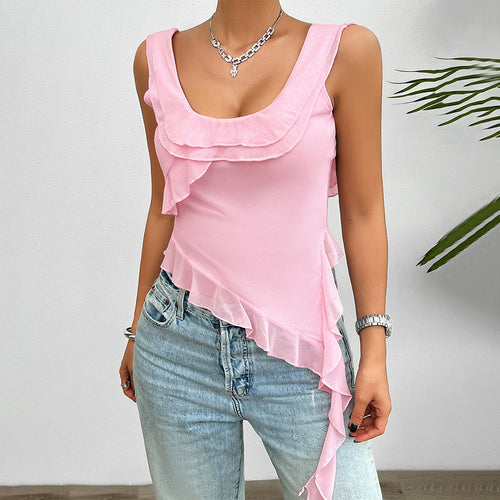 Damen asymmetrisches Rüschentop mit tiefem Ausschnitt und verführerischen Details Echo Archiv