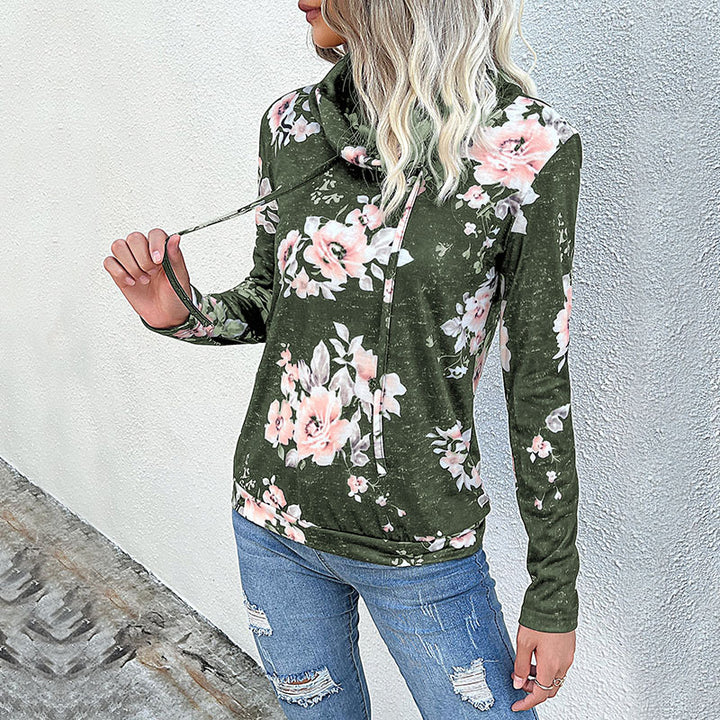 Damen Schlauchkragen-Sweatshirt mit floralem Alloverprint und Kordelzug Echoarchiv