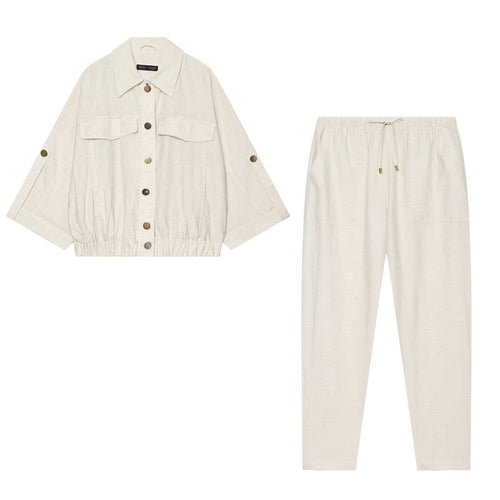 Damen Leinen-Mix Joggerhose mit elastischem Bund und schmalem Bein Echo Archiv