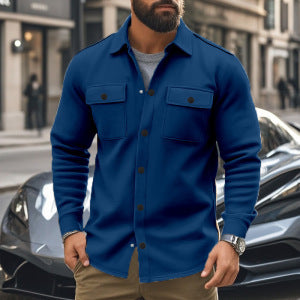Herren nan Wollmix-Überhemdjacke mit Pattentaschen verdeckter Druckknopfleiste und Hemdkragen Echo Archiv