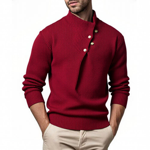 Herren modischer Strickpullover mit Stehkragen und asymmetrischer Knopfleiste Echoarchiv