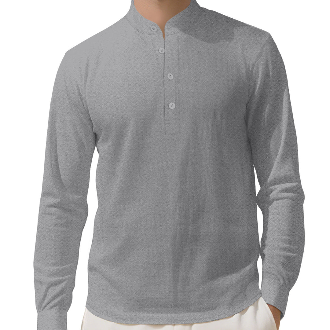Herren Elegantes Langarmhemd mit Stehkragen und Knopfleiste Echoarchiv