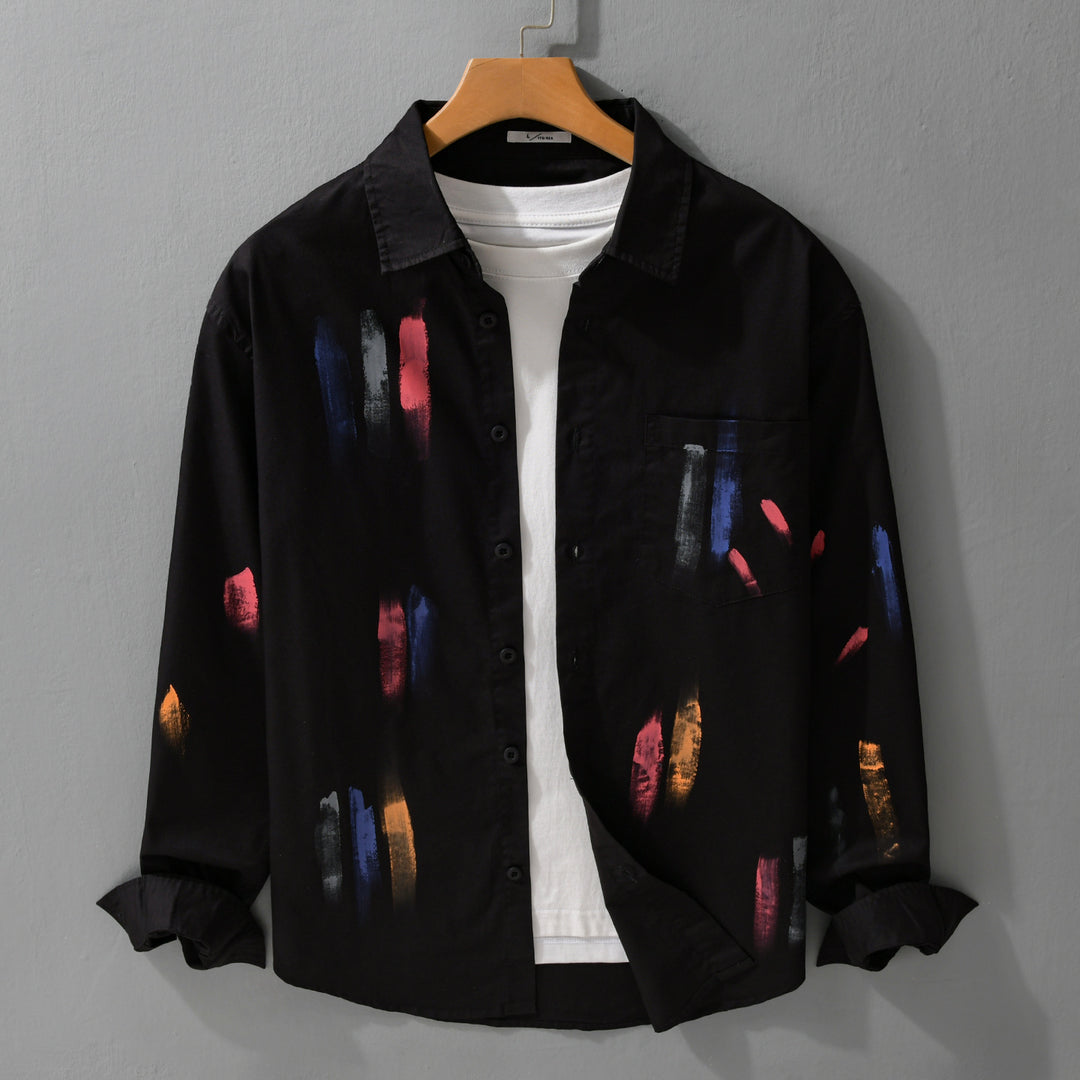 Unisex Bedrucktes Baumwoll-Overshirt im Künstlerprint mit Brusttasche Echoarchiv