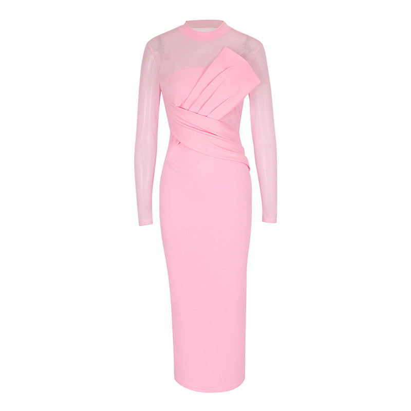 Damen Elegantes Langarm-Midi-Kleid mit raffinierter Drapierung und figurbetonter Silhouette Echo Archiv