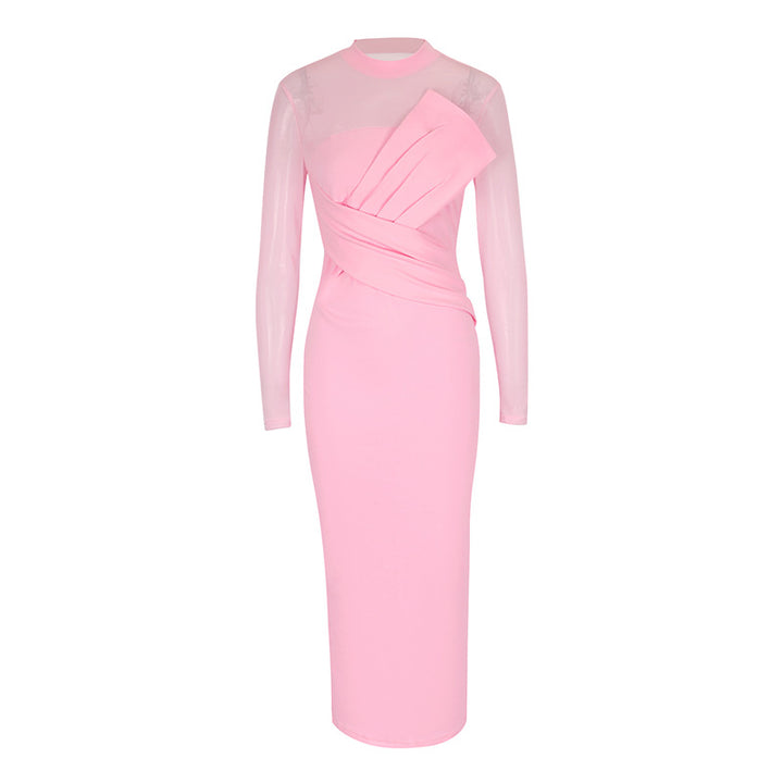 Damen Elegantes Langarm-Midi-Kleid mit raffinierter Drapierung und figurbetonter Silhouette Echo Archiv