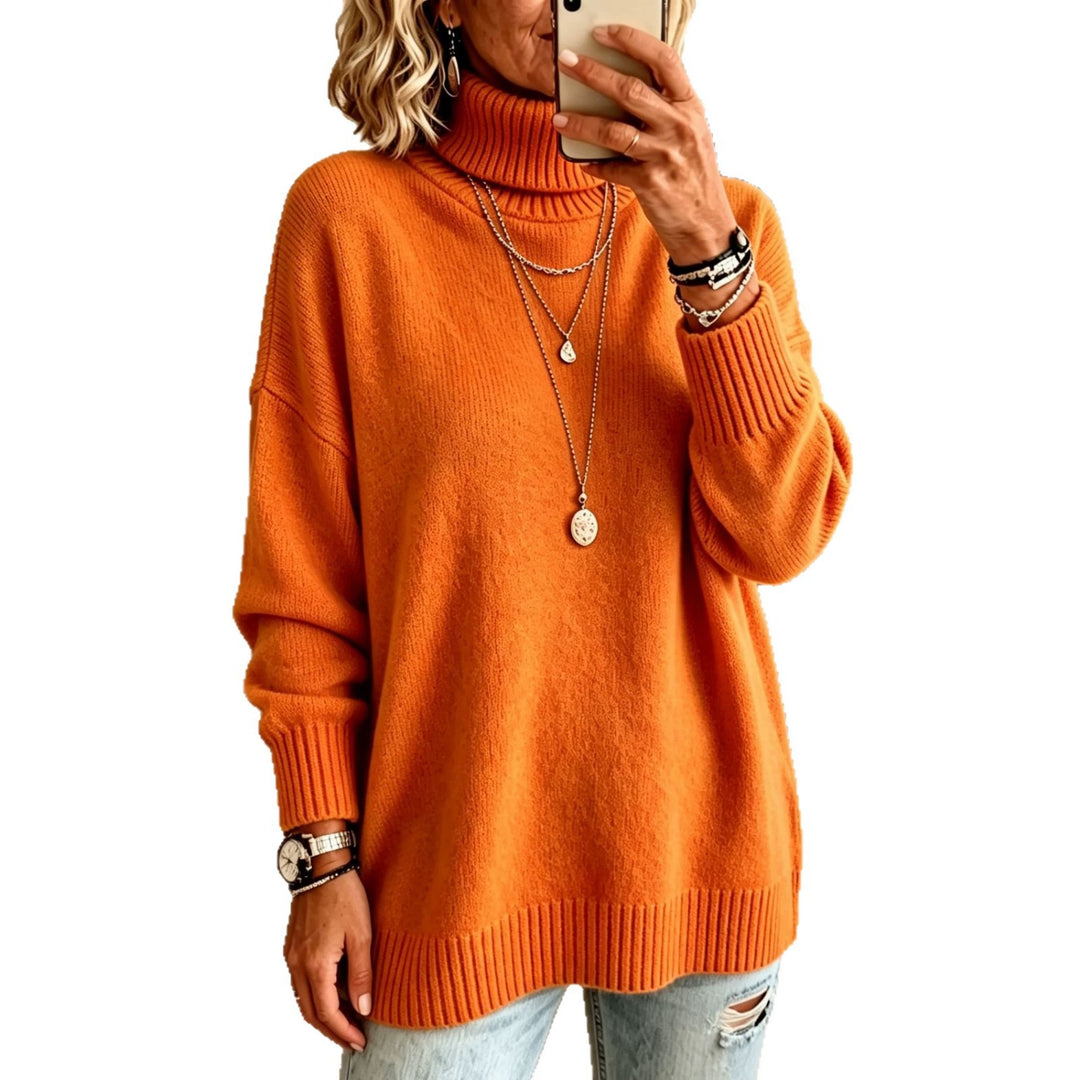 Damen Oversize Rollkragenpullover aus Feinstrick mit gerippten Bündchen und überschnittener Schulter – Mavelle