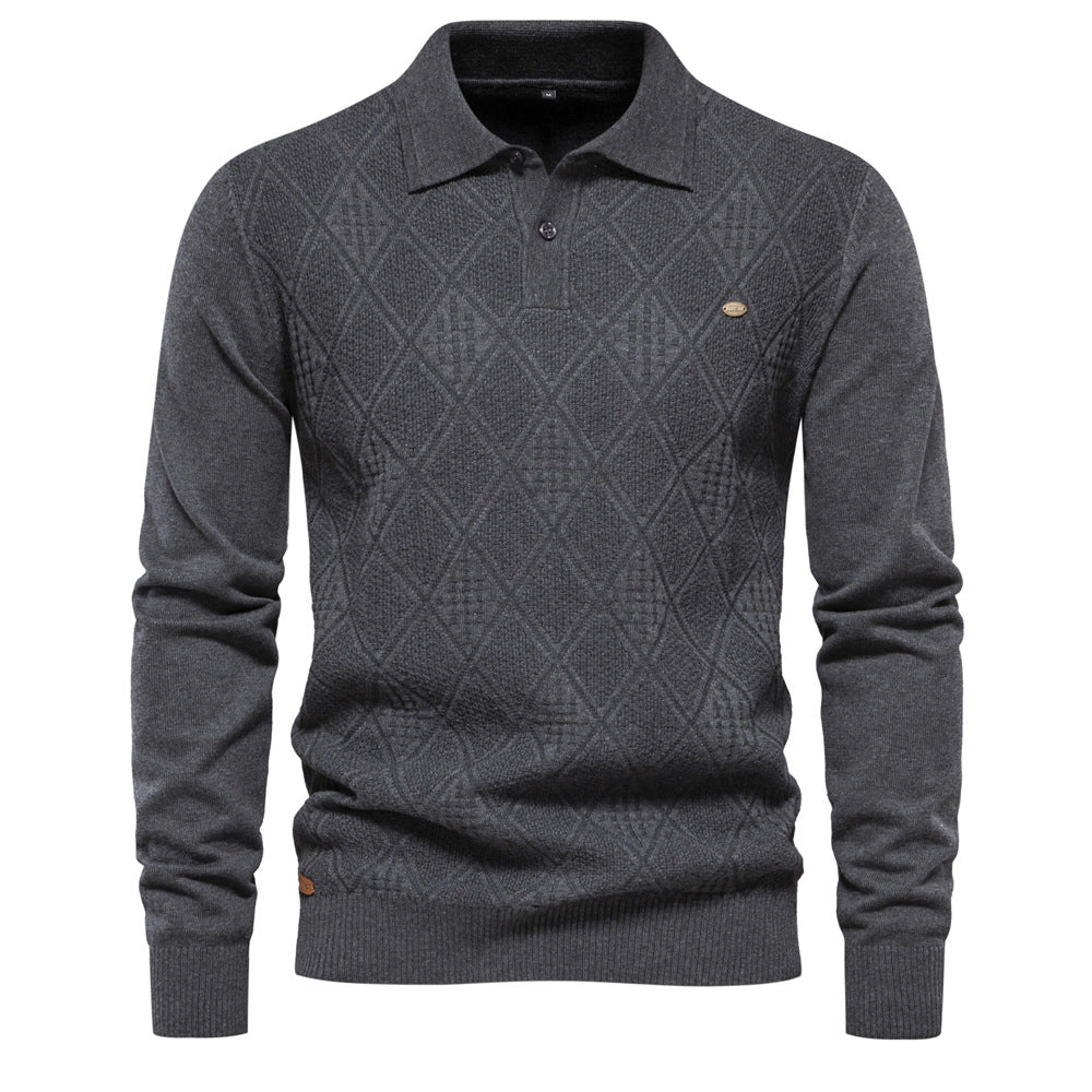 Herren Polo-Pullover mit strukturiertem Diamantmuster und klassischem Kragen Echoarchiv