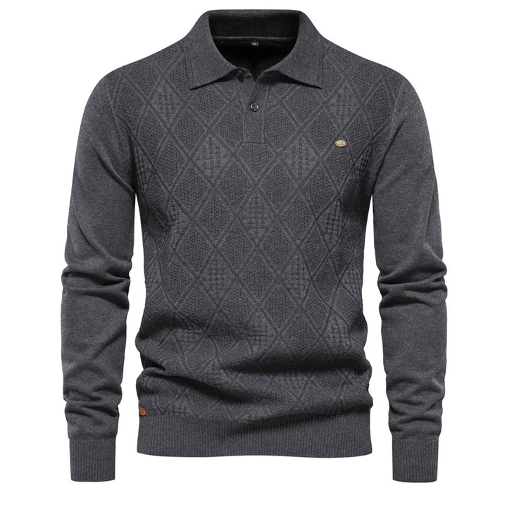 Herren Polo-Pullover mit strukturiertem Diamantmuster und klassischem Kragen Echoarchiv