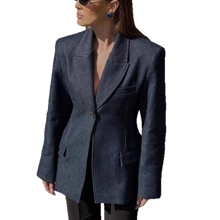 Damen taillierter Jeansblazer mit geschwungenem Revers Echoarchiv