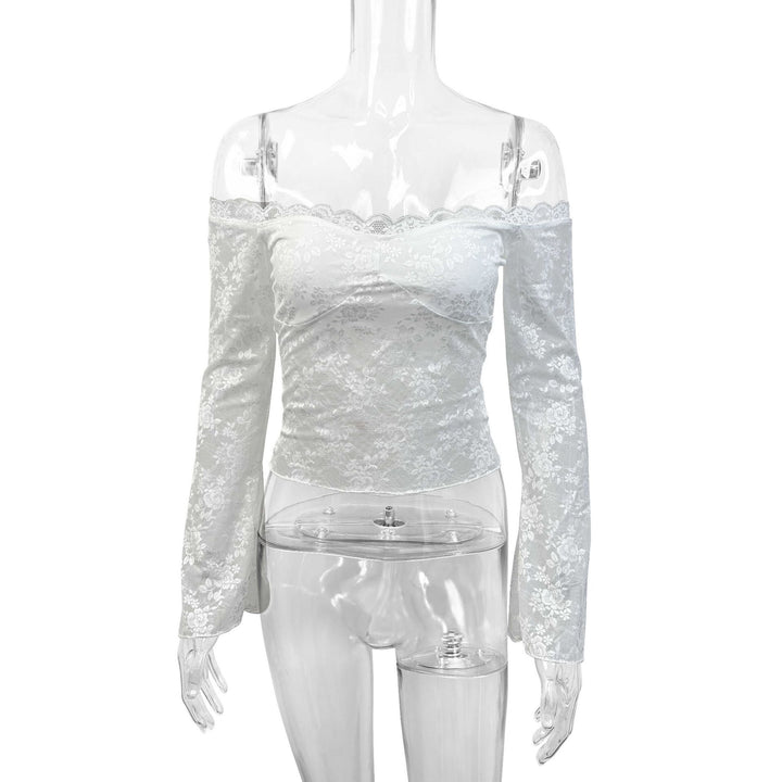 Damen Spitzenoberteil mit schulterfreiem Design und eleganten Trompetenärmeln Echo Archiv