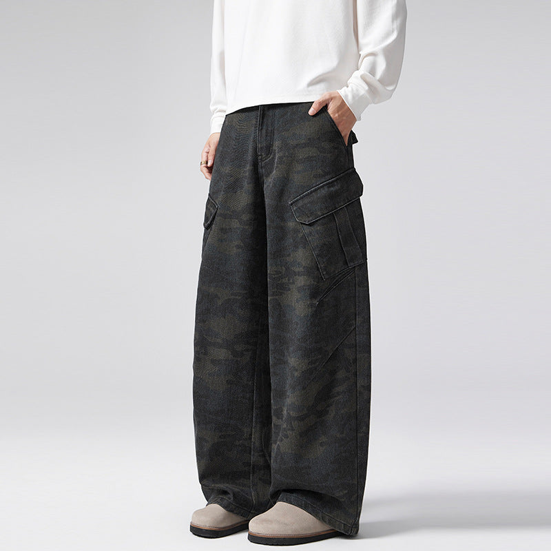 Herren Extraweite Cargohose im Palazzoschnitt aus schwerem Camouflage-Denim Echo Archiv