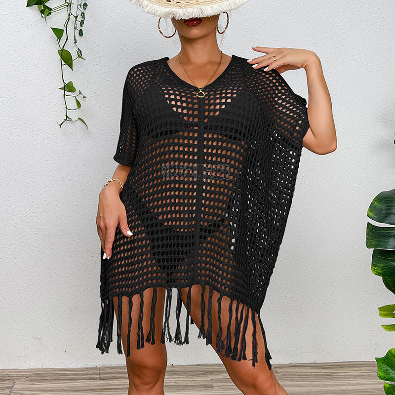 Damen Häkel-Strandtunika mit Fransen und transparentem Design Echo Archiv