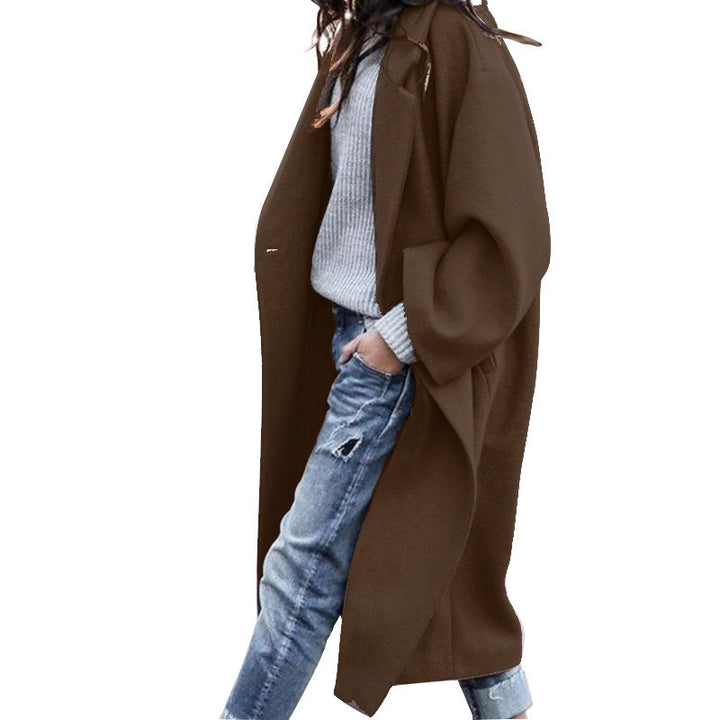 Damen Oversize Wollmantel mit fallender Schulter, offener Front und Eingrifftaschen Echoarchiv