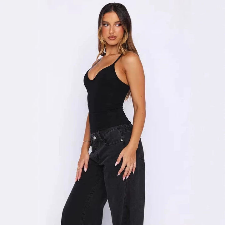 Damen Figurnahes Tanktop mit tiefem V-Ausschnitt und breiten Trägern Echo Archiv