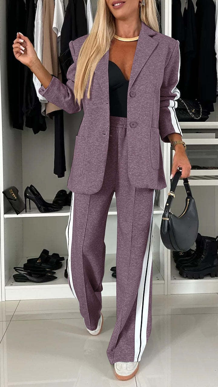 Damen Sportlich-elegantes Jersey-Tailoring-Set mit Longblazer und weitem Trackpant – Valéne