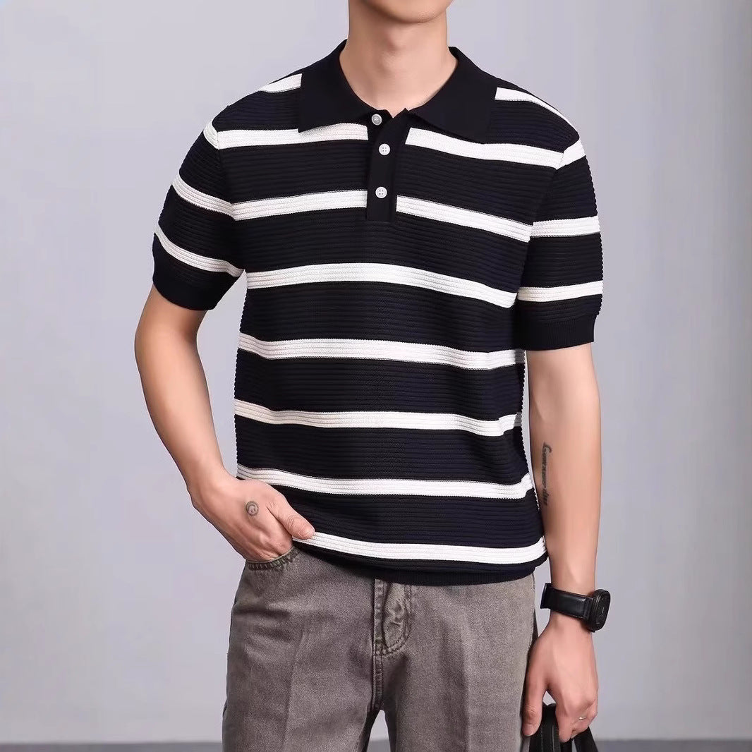Herrenmode Poloshirt mit kurzem Arm und gestricktem Muster Echo Archive