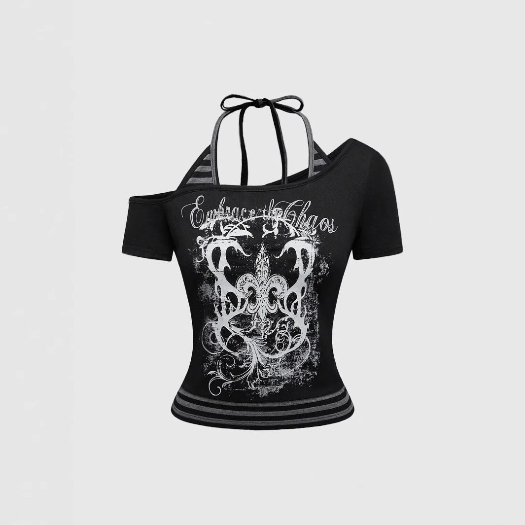 Damen Off-Shoulder Top mit grafischem Design Echo Archiv