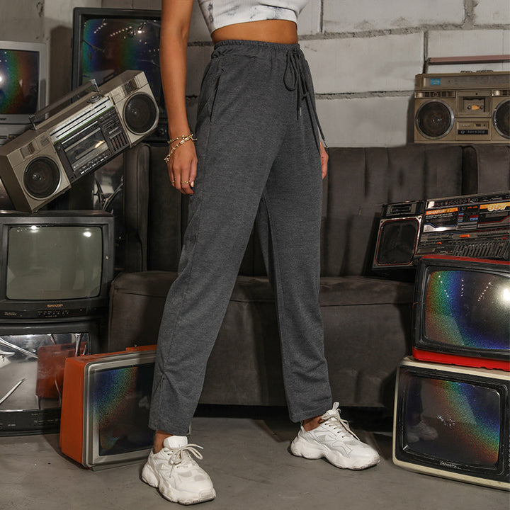 Damen Lässige High‑Waist Relaxhose mit weitem Bein, elastischem Bund und Tunnelzug Echoarchiv