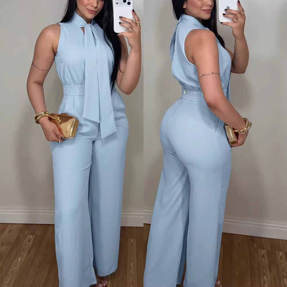 Damen eleganter Jumpsuit mit fließendem Schnitt und bindbarem Kragen Echo Archiv