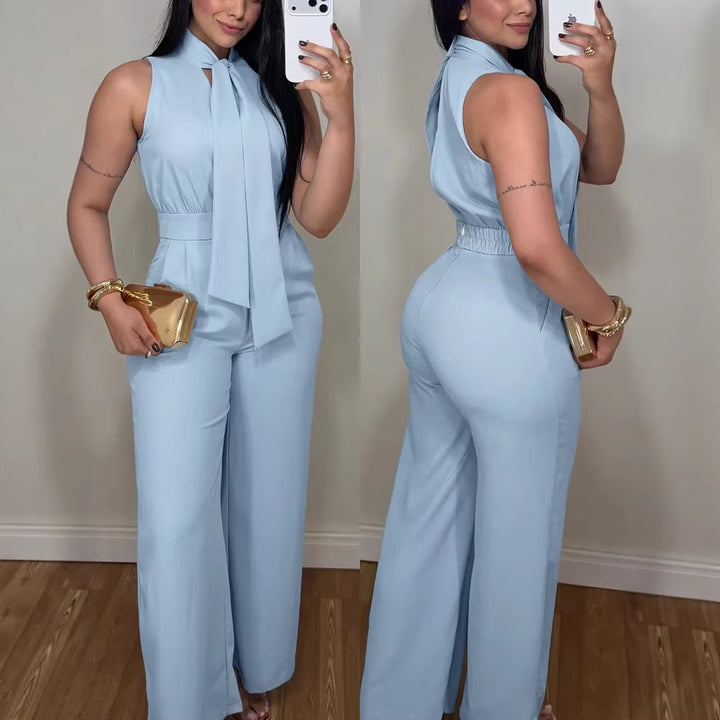 Damen eleganter Jumpsuit mit fließendem Schnitt und bindbarem Kragen Echo Archiv
