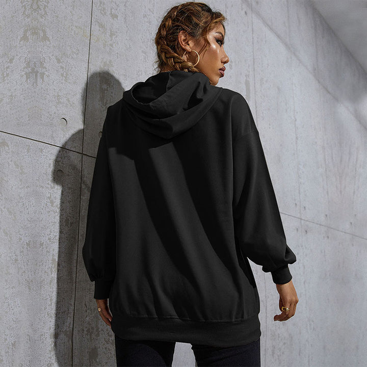 Damen Lässiger Oversize-Kapuzenpullover mit Statement-Print, Kängurutasche und Rippbündchen Echoarchiv