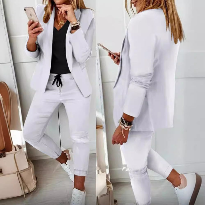 Damen nan Smart-Casual Blazer-Set mit offenem Longblazer und tapered Jogpant mit Kordelzug Echo Archiv