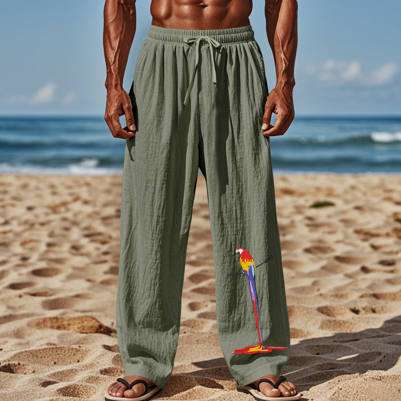 Herren luftige Strandhose mit buntem Papageien-Design Echoarchiv