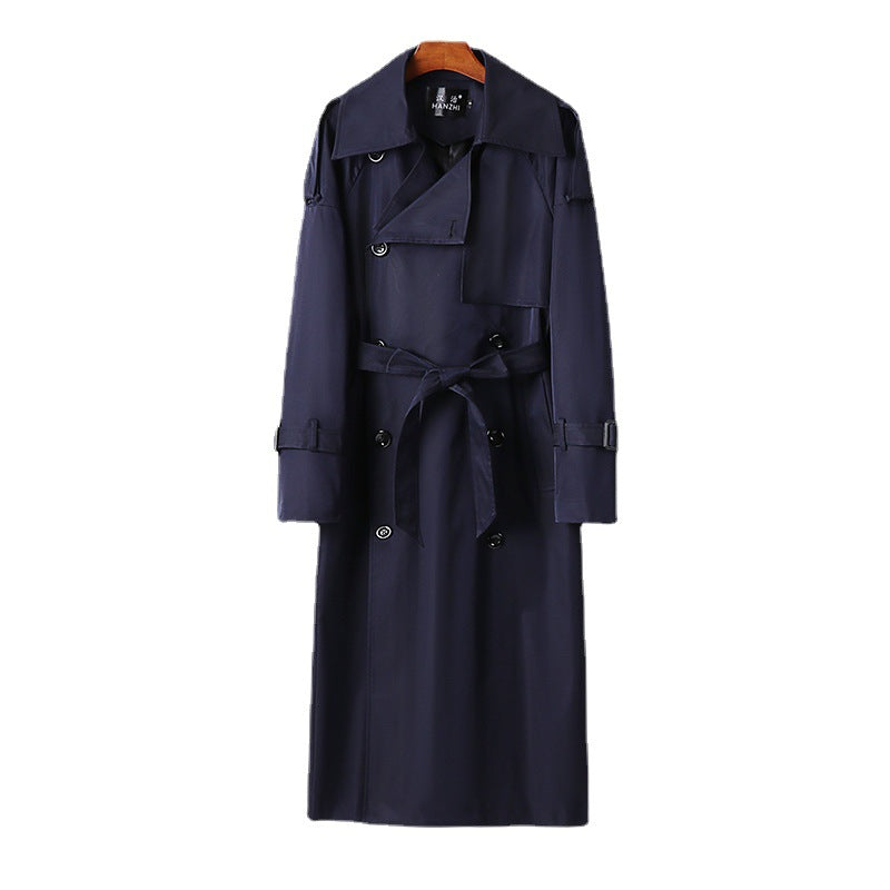 Herren Langer Doppelreihiger Trenchcoat mit Taillengürtel, Epauletten und klassischem Schalkragen Echoarchiv